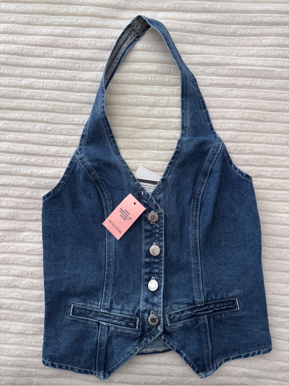 PrettyLittleThing Dark Blue Denim Halter Vest